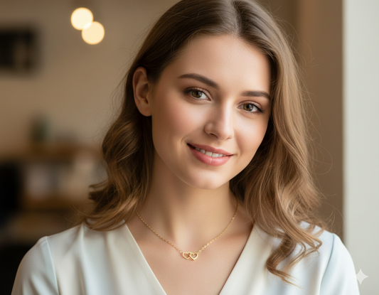 Double Heart Necklace – Minimal Gold Necklace for Everyday Wear