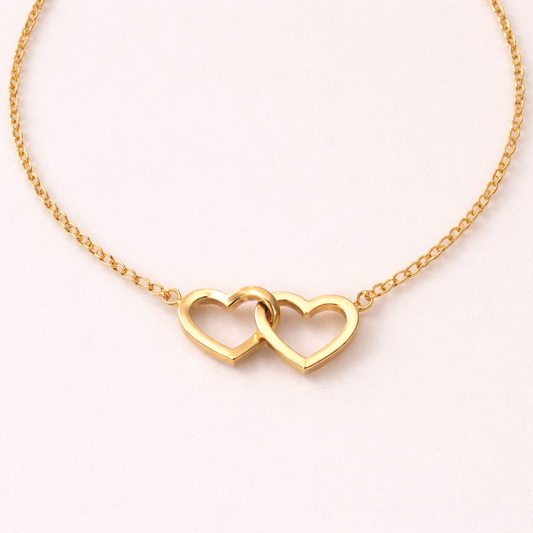 Double Heart Necklace – Minimal Gold Necklace for Everyday Wear